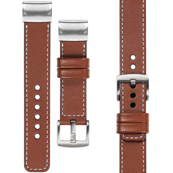 moVear Prestige C1 Leather strap for Garmin QuickFit 26mm (Fenix / Epix / Quatix / Tactix / Enduro - 51mm) Brown, Brown stitching [sizes XS-XXL and buckle to choose from]