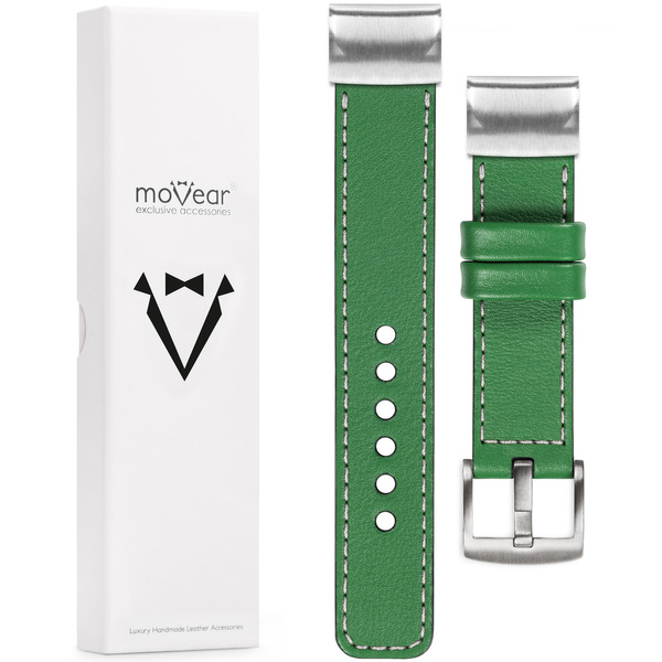 moVear Prestige C1 Leather strap for Garmin QuickFit 26mm (Fenix / Epix / Quatix / Tactix / Enduro - 51mm) Green, Green stitching [sizes XS-XXL and buckle to choose from]