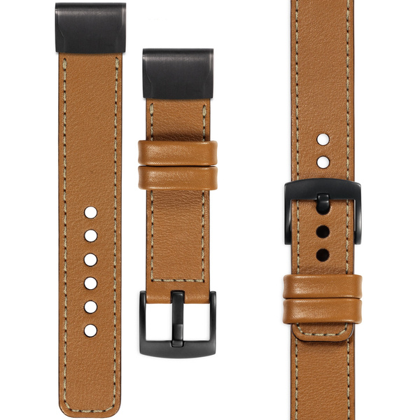 moVear Prestige C1 Leather strap for Garmin QuickFit 26mm (Fenix / Epix / Quatix / Tactix / Enduro - 51mm) Light brown, Light brown stitching [sizes XS-XXL and buckle to choose from]