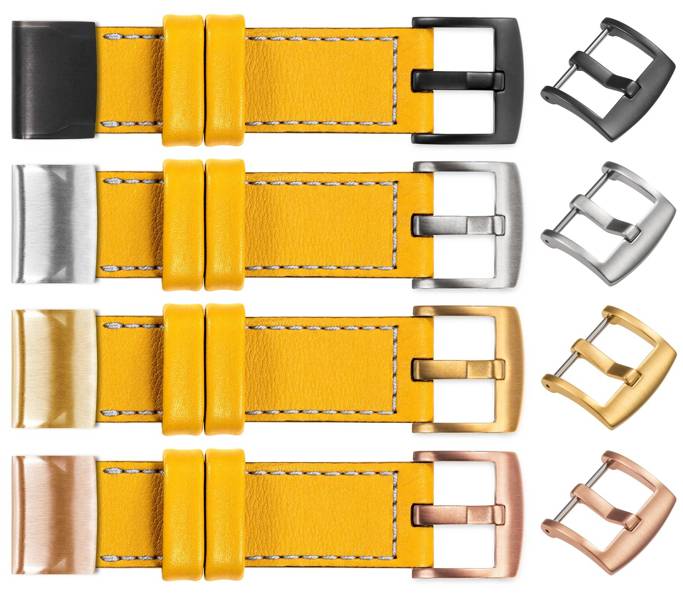 moVear Prestige C1 Leather strap for Garmin QuickFit 26mm (Fenix / Epix / Quatix / Tactix / Enduro - 51mm) Yellow, Yellow stitching [sizes XS-XXL and buckle to choose from]