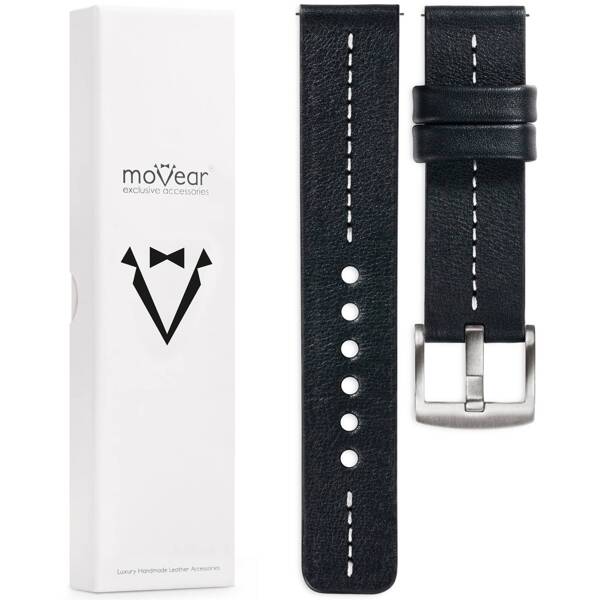 moVear Prestige C2 18mm leather watch strap | Black, Black stitching [sizes XS-XXL and buckle to choose from]