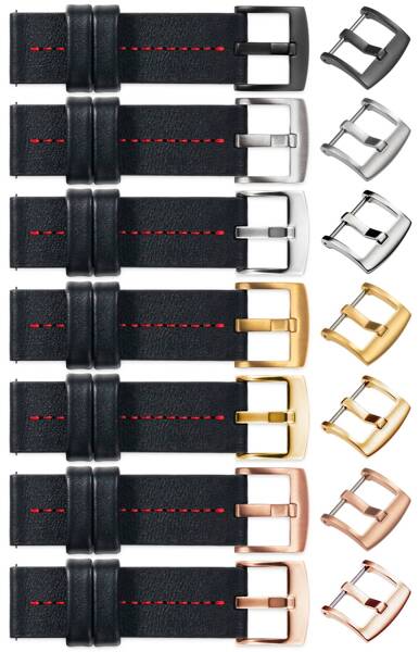 moVear Prestige C2 18mm leather watch strap | Black, Black stitching [sizes XS-XXL and buckle to choose from]