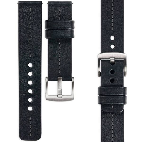 moVear Prestige C2 20mm leather watch strap | Black, Black stitching [sizes XS-XXL and buckle to choose from]