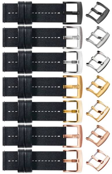 moVear Prestige C2 22mm leather watch strap | Black, Black stitching [sizes XS-XXL and buckle to choose from]