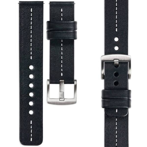 moVear Prestige C2 24mm leather watch strap | Black, Black stitching [sizes XS-XXL and buckle to choose from]