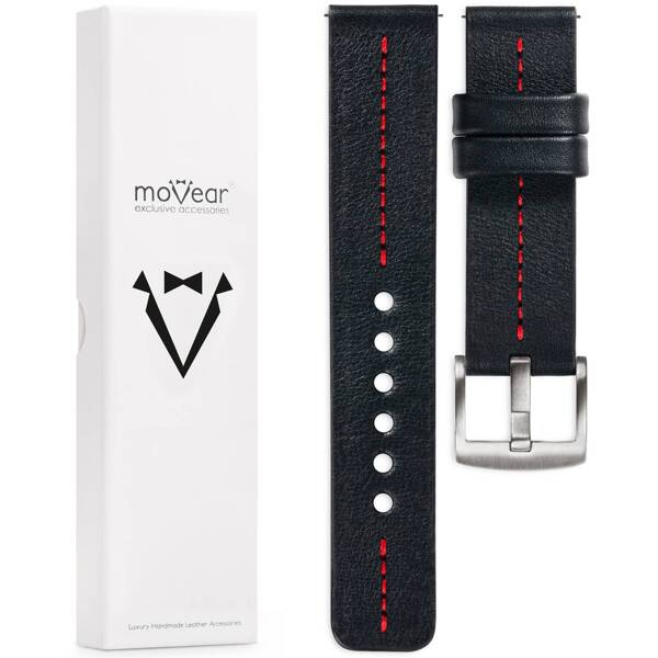 moVear Prestige C2 24mm leather watch strap | Black, Black stitching [sizes XS-XXL and buckle to choose from]