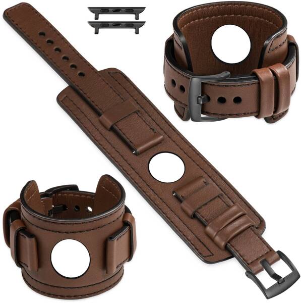 moVear Prestige CW1 20mm Wide leather watch strap with pad for Apple Watch 10 / 9 / 8 / 7 / 6 / 5 / 4 / SE (42/41/40mm) | Dark brown, Dark brown stitching [sizes XS-XXL and buckle to choose from]