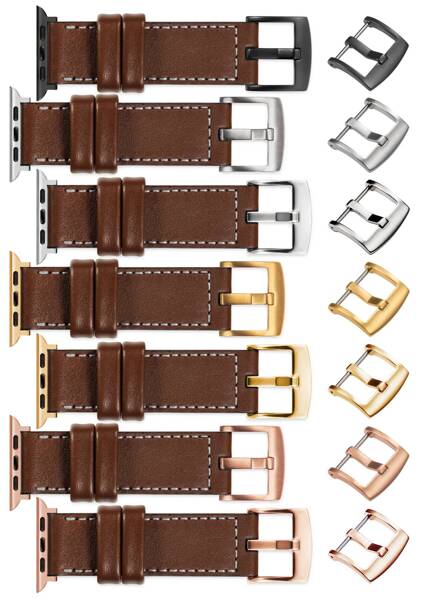 moVear Prestige CW1 20mm Wide leather watch strap with pad for Apple Watch 10 / 9 / 8 / 7 / 6 / 5 / 4 / SE (42/41/40mm) | Dark brown, Dark brown stitching [sizes XS-XXL and buckle to choose from]