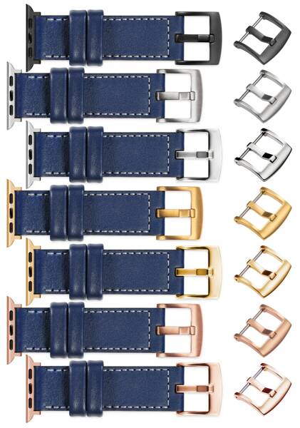 moVear Prestige CW1 22mm Wide leather watch strap with pad for Apple Watch 10 / 9 / 8 / 7 / 6 / 5 / 4 / SE (46/45/44mm) & Ultra (49mm) | Navy blue, Navy blue stitching [sizes XS-XXL and buckle to choose from]