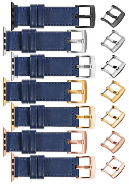 moVear Prestige CW1 22mm Wide leather watch strap with pad for Apple Watch 10 / 9 / 8 / 7 / 6 / 5 / 4 / SE (46/45/44mm) & Ultra (49mm) | Navy blue, Navy blue stitching [sizes XS-XXL and buckle to choose from]