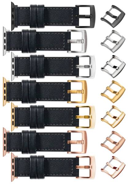 moVear Prestige CW1 24mm Wide leather watch strap with pad for Apple Watch 10 / 9 / 8 / 7 / 6 / 5 / 4 / SE (46/45/44mm) & Ultra (49mm) | Black, Black stitching [sizes XS-XXL and buckle to choose from]