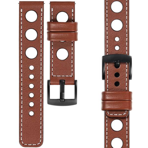 moVear Prestige R1 18mm leather watch strap | Brown, Brown stitching [sizes XS-XXL and buckle to choose from]