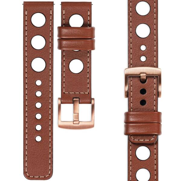 moVear Prestige R1 18mm leather watch strap | Brown, Brown stitching [sizes XS-XXL and buckle to choose from]