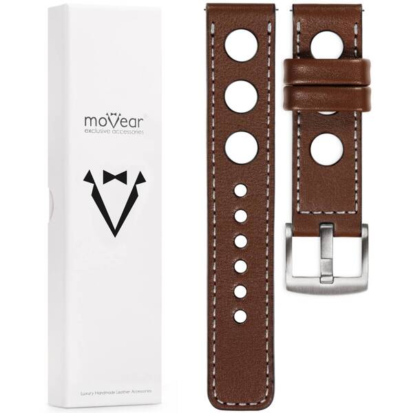 moVear Prestige R1 18mm leather watch strap | Dark brown, Dark brown stitching [sizes XS-XXL and buckle to choose from]