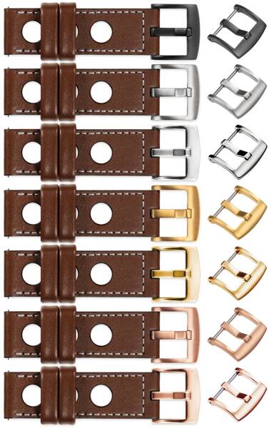 moVear Prestige R1 18mm leather watch strap | Dark brown, Dark brown stitching [sizes XS-XXL and buckle to choose from]