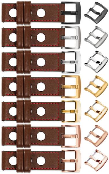 moVear Prestige R1 18mm leather watch strap | Dark brown, Dark brown stitching [sizes XS-XXL and buckle to choose from]