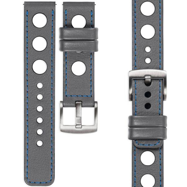 moVear Prestige R1 18mm leather watch strap | Gray, Gray stitching [sizes XS-XXL and buckle to choose from]