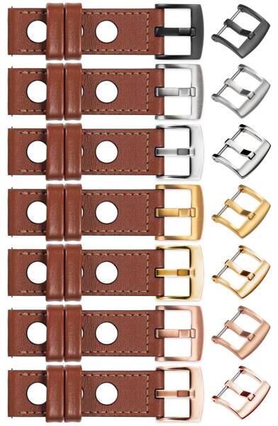 moVear Prestige R1 20mm Brown Leather strap for Samsung Galaxy Watch 7 / 6 / 5 / 4 / 3 & Pro / FE / Classic / Active | Brown stitching [sizes XS-XXL and buckle to choose from]