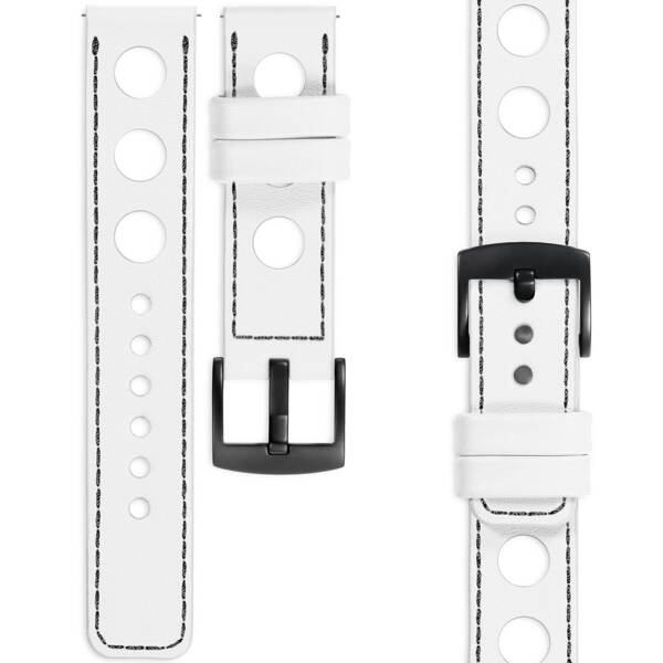 moVear Prestige R1 20mm White Leather strap for Garmin Vivoactive 5/3, Vivomove 3, Venu 2 | White stitching [sizes XS-XXL and buckle to choose from]