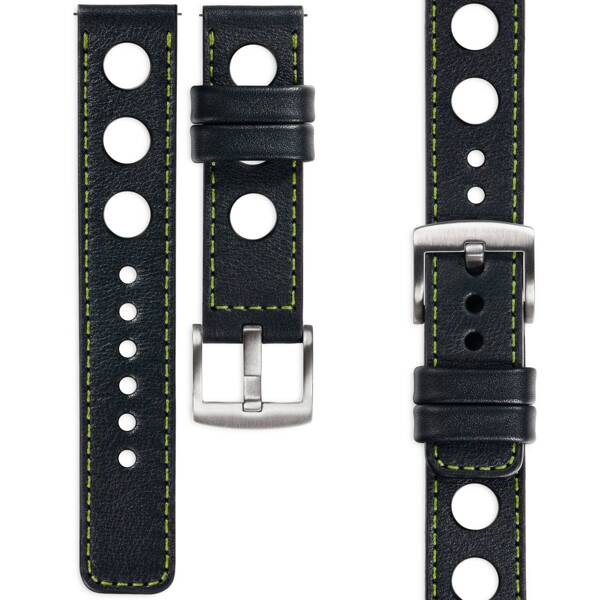 moVear Prestige R1 20mm leather watch strap | Black, Black stitching [sizes XS-XXL and buckle to choose from]