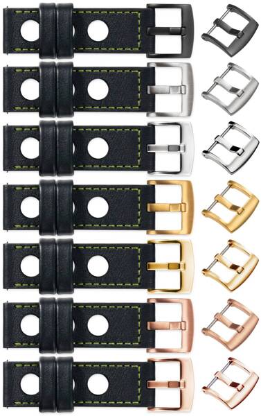 moVear Prestige R1 20mm leather watch strap | Black, Black stitching [sizes XS-XXL and buckle to choose from]