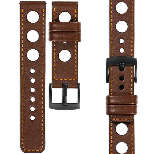 moVear Prestige R1 20mm leather watch strap | Dark brown, Dark brown stitching [sizes XS-XXL and buckle to choose from]