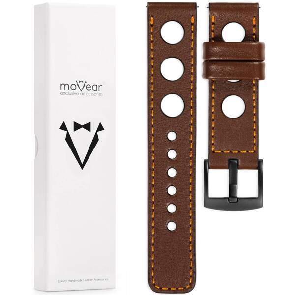 moVear Prestige R1 20mm leather watch strap | Dark brown, Dark brown stitching [sizes XS-XXL and buckle to choose from]