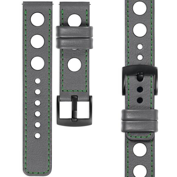 moVear Prestige R1 20mm leather watch strap | Gray, Gray stitching [sizes XS-XXL and buckle to choose from]