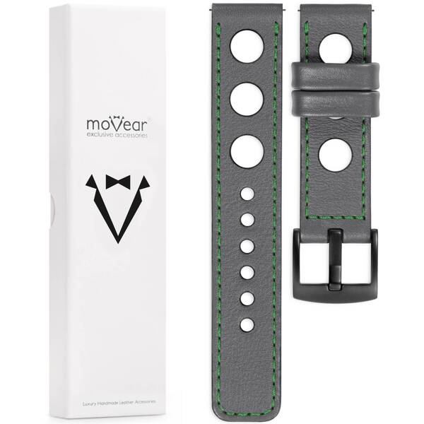 moVear Prestige R1 20mm leather watch strap | Gray, Gray stitching [sizes XS-XXL and buckle to choose from]