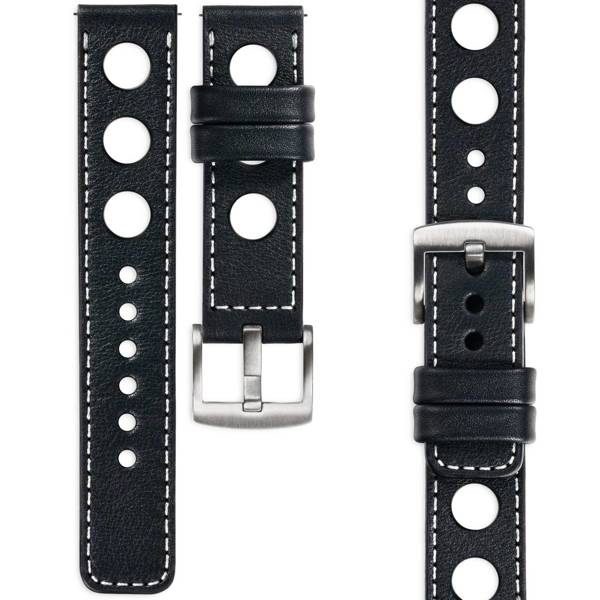 moVear Prestige R1 22mm Black Leather strap for Garmin Vivoactive 4, Venu 3/2 | Black stitching [sizes XS-XXL and buckle to choose from]