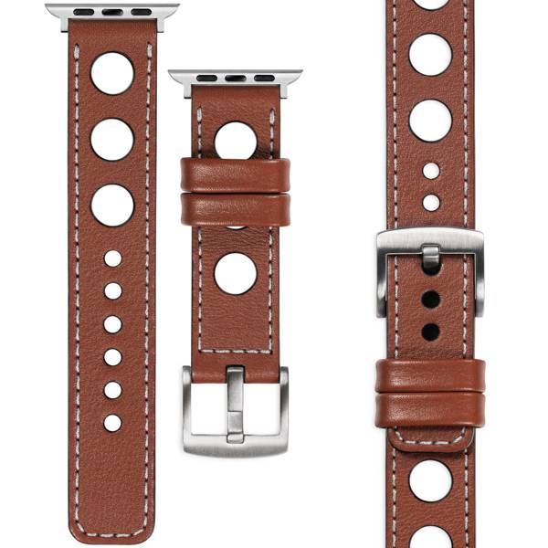 moVear Prestige R1 22mm Brown Leather strap for Apple Watch 10 / 9 / 8 / 7 / 6 / 5 / 4 / SE (42/41/40mm) | Brown stitching [sizes XS-XXL and buckle to choose from]