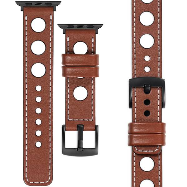 moVear Prestige R1 22mm Brown Leather strap for Apple Watch 10 / 9 / 8 / 7 / 6 / 5 / 4 / SE (42/41/40mm) | Brown stitching [sizes XS-XXL and buckle to choose from]