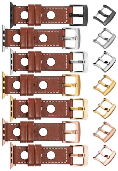 moVear Prestige R1 22mm Brown Leather strap for Apple Watch 10 / 9 / 8 / 7 / 6 / 5 / 4 / SE (46/45/44mm) & Ultra (49mm) | Brown stitching [sizes XS-XXL and buckle to choose from]