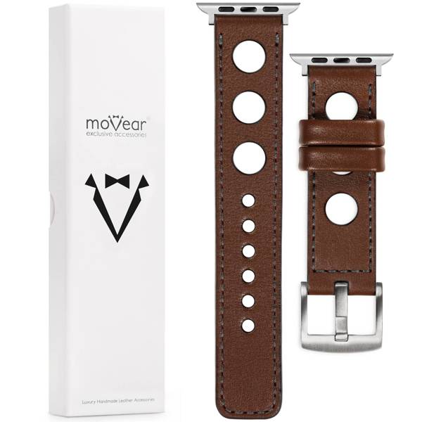 moVear Prestige R1 22mm Dark brown Leather strap for Apple Watch 10 / 9 / 8 / 7 / 6 / 5 / 4 / SE (46/45/44mm) & Ultra (49mm) | Dark brown stitching [sizes XS-XXL and buckle to choose from]