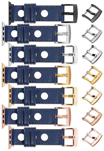 moVear Prestige R1 22mm Navy blue Leather strap for Apple Watch 10 / 9 / 8 / 7 / 6 / 5 / 4 / SE (46/45/44mm) & Ultra (49mm) | Navy blue stitching [sizes XS-XXL and buckle to choose from]