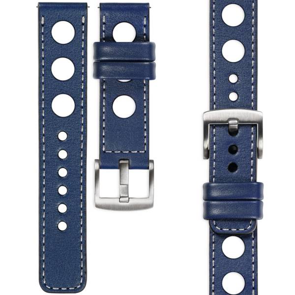 moVear Prestige R1 22mm Navy blue Leather strap for Garmin Vivoactive 4, Venu 3/2 | Navy blue stitching [sizes XS-XXL and buckle to choose from]