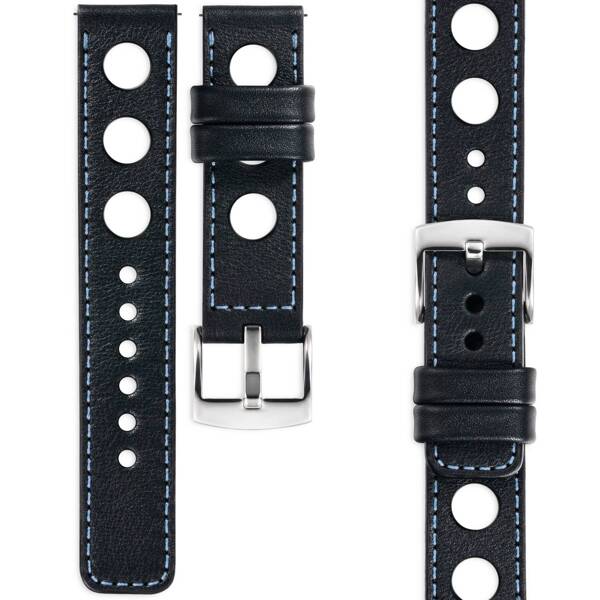 moVear Prestige R1 22mm leather watch strap | Black, Black stitching [sizes XS-XXL and buckle to choose from]