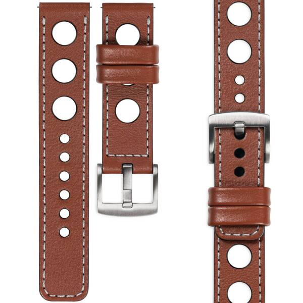 moVear Prestige R1 22mm leather watch strap | Brown, Brown stitching [sizes XS-XXL and buckle to choose from]