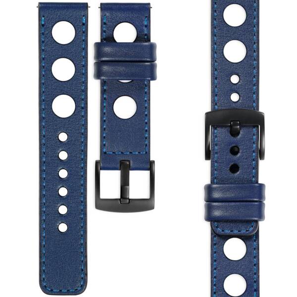 moVear Prestige R1 22mm leather watch strap | Navy blue, Navy blue stitching [sizes XS-XXL and buckle to choose from]