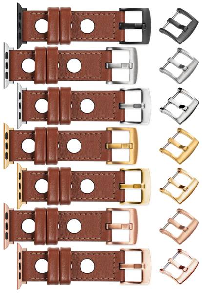 moVear Prestige R1 24mm Brown Leather strap for Apple Watch 10 / 9 / 8 / 7 / 6 / 5 / 4 / SE (46/45/44mm) & Ultra (49mm) | Brown stitching [sizes XS-XXL and buckle to choose from]