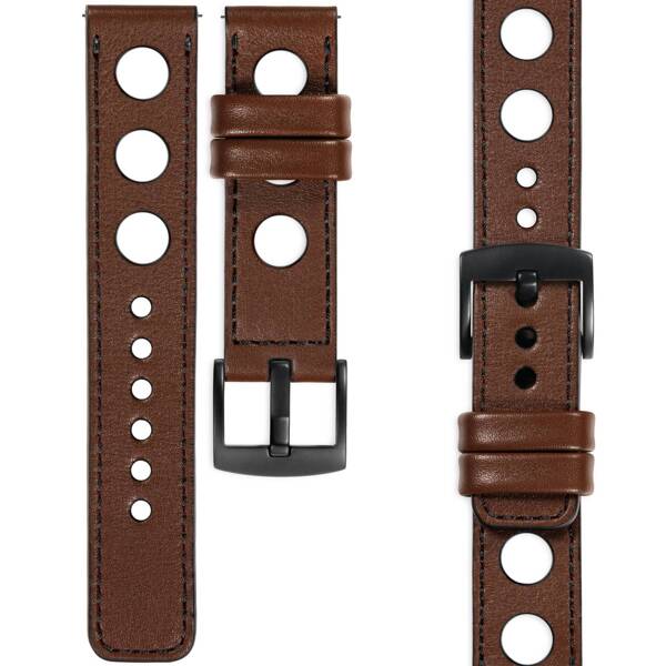 moVear Prestige R1 24mm leather watch strap | Dark brown, Dark brown stitching [sizes XS-XXL and buckle to choose from]