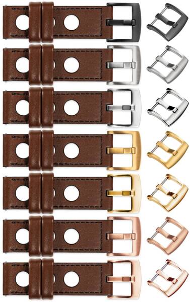 moVear Prestige R1 24mm leather watch strap | Dark brown, Dark brown stitching [sizes XS-XXL and buckle to choose from]