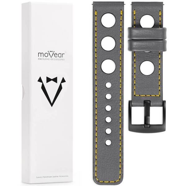 moVear Prestige R1 24mm leather watch strap | Gray, Gray stitching [sizes XS-XXL and buckle to choose from]