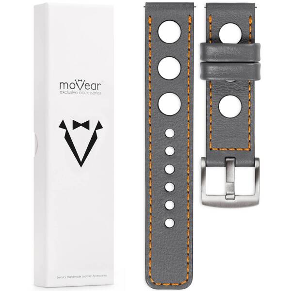 moVear Prestige R1 24mm leather watch strap | Gray, Gray stitching [sizes XS-XXL and buckle to choose from]