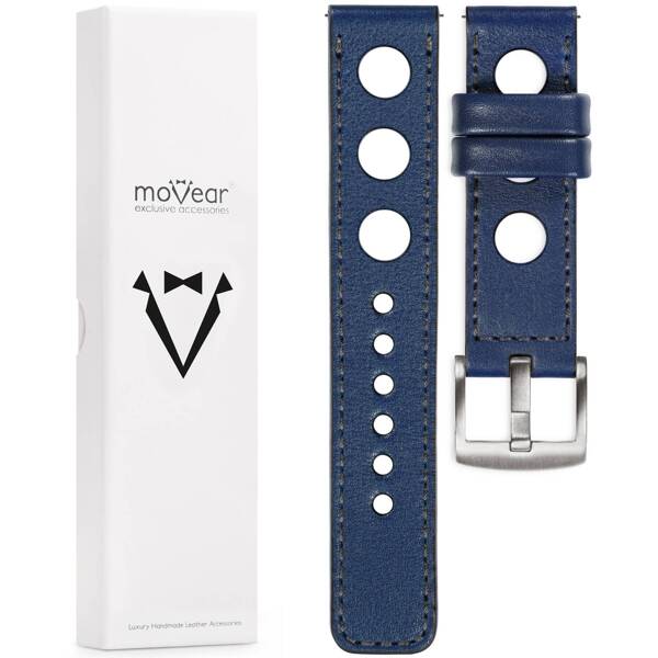 moVear Prestige R1 24mm leather watch strap | Navy blue, Navy blue stitching [sizes XS-XXL and buckle to choose from]