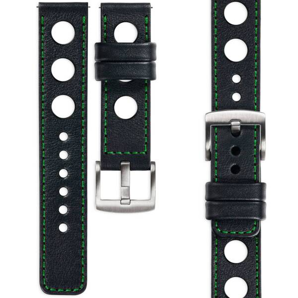 moVear Prestige R1 26mm leather watch strap | Black, Black stitching [sizes XS-XXL and buckle to choose from]