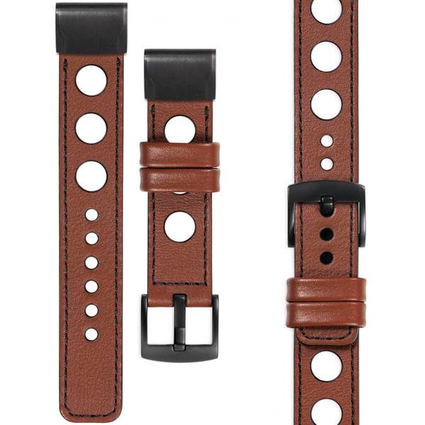 moVear Prestige R1 Leather strap for Garmin QuickFit 20mm (Fenix / Instinct - 43/42/40mm) Brown, Brown stitching [sizes XS-XXL and buckle to choose from]