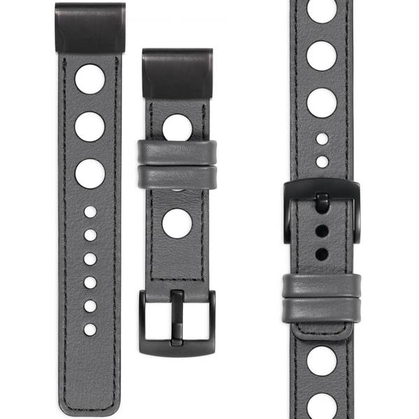 moVear Prestige R1 Leather strap for Garmin QuickFit 20mm (Fenix / Instinct - 43/42/40mm) Gray, Gray stitching [sizes XS-XXL and buckle to choose from]