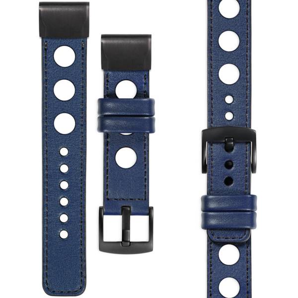 moVear Prestige R1 Leather strap for Garmin QuickFit 20mm (Fenix / Instinct - 43/42/40mm) Navy blue, Navy blue stitching [sizes XS-XXL and buckle to choose from]