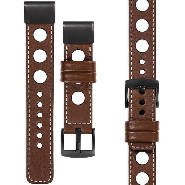 moVear Prestige R1 Leather strap for Garmin QuickFit 22mm (Fenix / Forerunner / Epix / Instinct / Enduro / Quatix / MARQ - 47/45mm) Dark brown, Dark brown stitching [sizes XS-XXL and buckle to choose from]